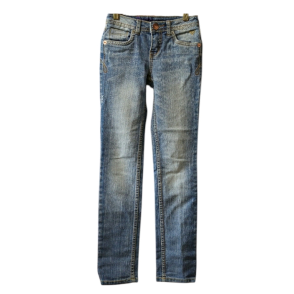 Justice Blue Distressed Slim Fit Jeans Flap Pockets Embroidered